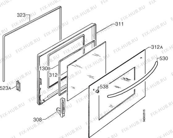 Взрыв-схема плиты (духовки) Zanussi ZBM742W - Схема узла Door 003